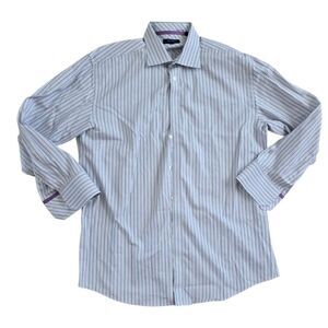 Ted Baker Gray Striped Cotton Dress Shirt 17 32/33